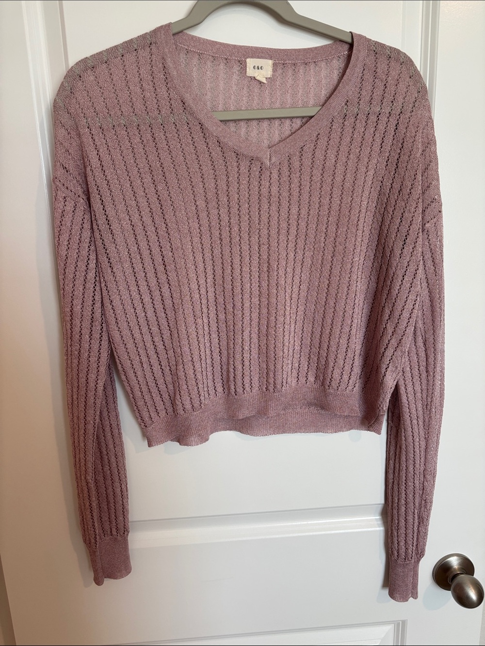 & Other Stories Mauve Cable-Texture V-Neck Sweater